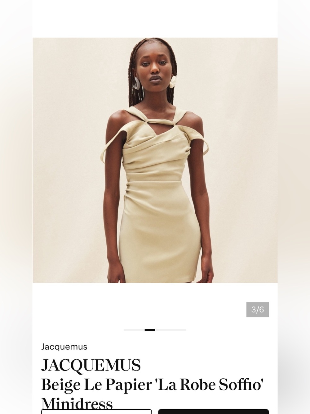 Jacquemus Pale Cream One-Shoulder Draped Mini Dress